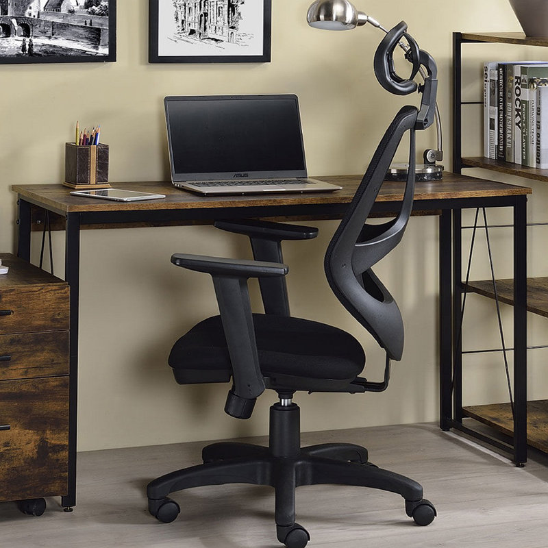 Bureau d'écriture rectangulaire avec base en métal, Brun, H 28,06 po x l 47,06 po x P 19,06 po