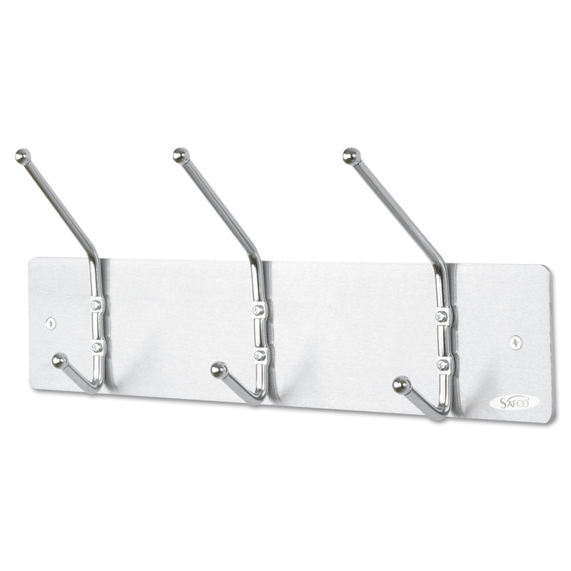 Satin Aluminum and Chrome 3-Hook Wall Rack