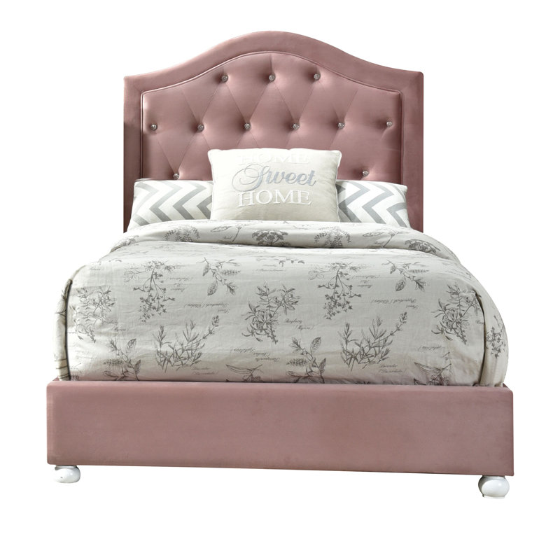Reggie Pink Twin Upholstered Platform Bed with Storage