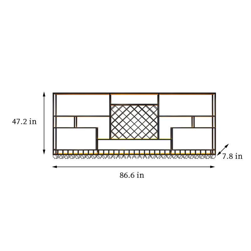 Simple industrial style wine rack, 47.2" H x 102.3" W x 7.8" D