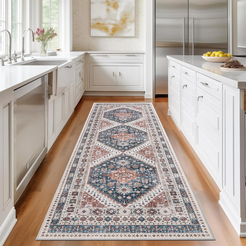 Medallion Non Slip Washable Rug(Red), Runner 2'6" x 8'