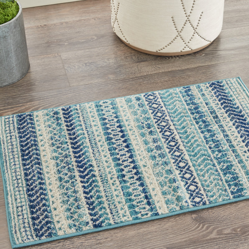 Tapis bleu marine à rayures Gillsville, Rectangle 1 pi 10 po x 2 pi 10 po