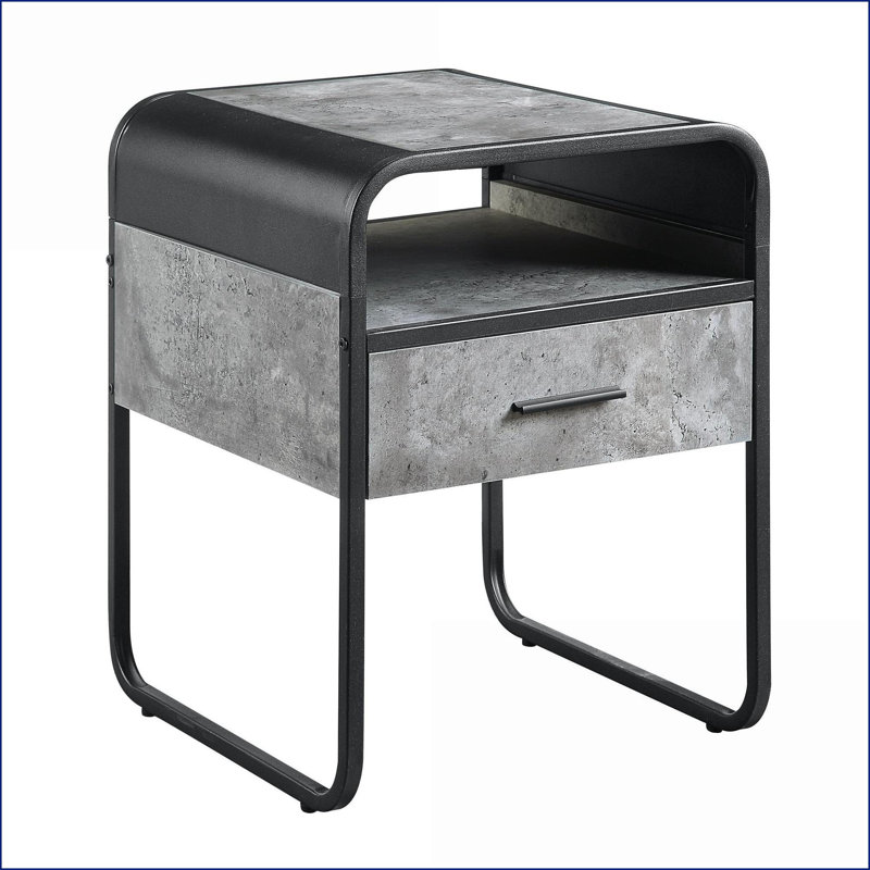 Gris béton peu encombrant Table basse noire pour le salon, facile à assembler et amp; Tiroir de rangement