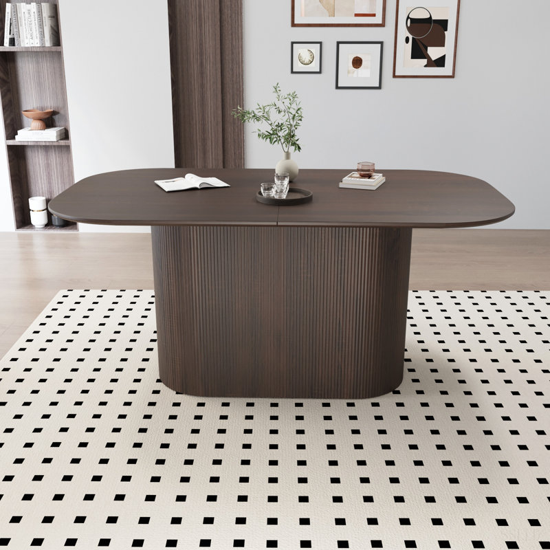 Table de salle à manger de 63 po en MDF de style nouveau brun et table à rebords réguliers, table de salle à manger pour 4 à 8 personnes, pieds de table à rayures verticales, plateau de table épais et élégant, convenant à la maison et à la cuisine