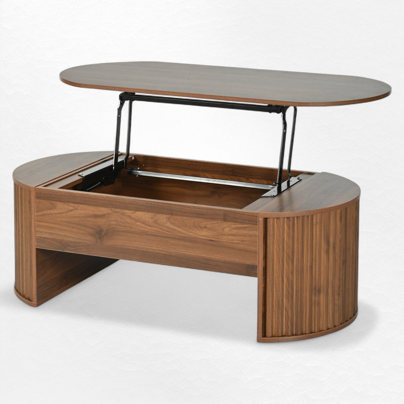 Lift-Top Coffee Table With Hidden Compartments, Modern Oval Lift Top, Walnut