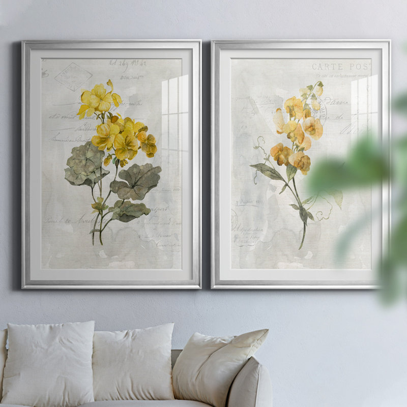 Canari lin géranium - ensemble de 2 reproductions d'art, Blanc, H 26,5 po x l 73 po x P 1,5 po, Papier avec cadre argenté