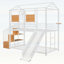 Lit simple superposé en métal avec glissade, escalier de rangement et maisonnette pour chambre d'enfant-993551464