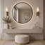 Miroir de salle de bain rond de 28 pouces avec cadre en aluminium noir, éclairage DEL à intensité variable et traitement antibuée-416982944