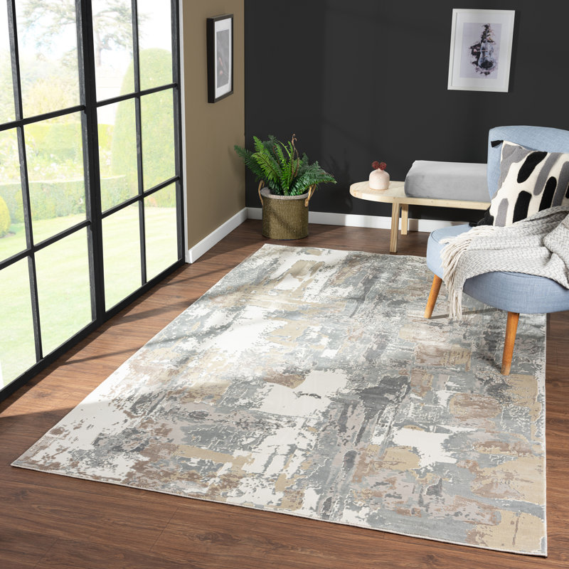 Quinlan Lux Modern Abstract Beige/Gray Rug with High-Low Texture, Rectangle 8'11" x 11'11"