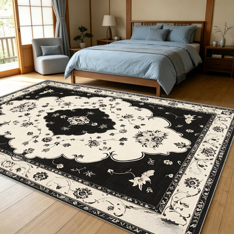 Black Europeanarea rugs for Living Room, Soft and Comfortable, Suitable for all seasons, easy to maintain, machine washable Indoor floor mat, Under Table Farmhouse suitable for Bedroom, Dining Room, Study, Patio, Balcony, Home Decor