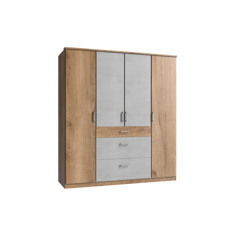 Arango 4 Door Manufactured Wood Wardrobe, Plank oak/Light grey