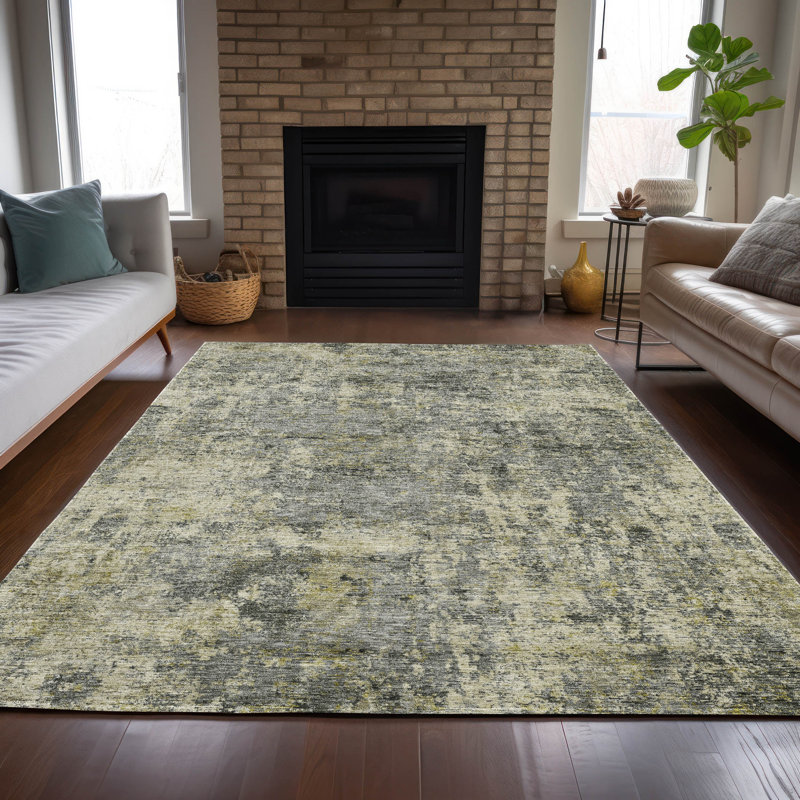 Tapis intérieur / extérieur lavable à la machine Xhevrie, Rectangle 9 pi x 12 pi