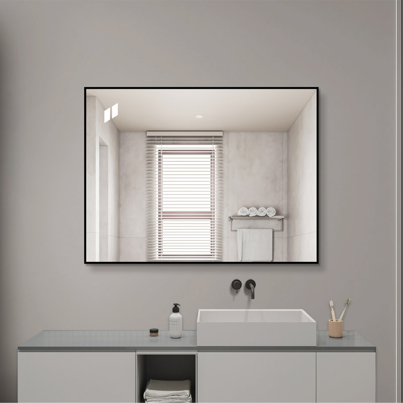 24*32 inch Black Aluminum Framed Bathroom Mirror, HD Copper-Free Silver Wall Mirror, Horizontal & Vertical Hanging Vanity Mirror for Bathroom, Entryway & Dressing Room