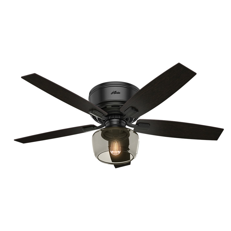 52" Bennett 5 - Blade Flush Mount Ceiling Fan with Lights and Remote, Matte Black