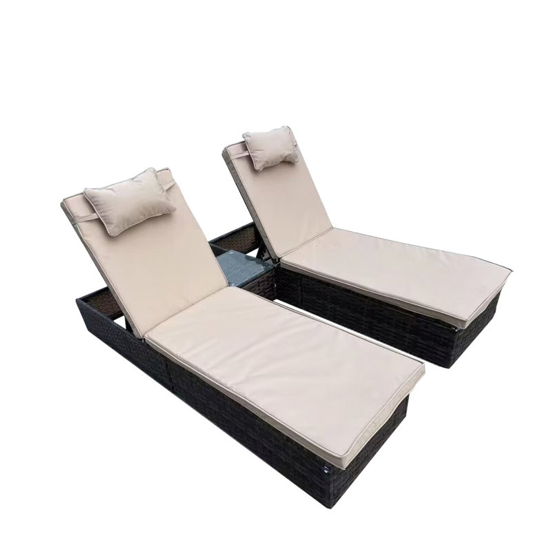 Tyndale 195cm Long Reclining Single Sun Lounger with Cushions and Table, Beige, Brown