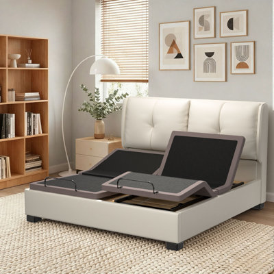 Structure de lit réglable avec télécommande sans fil, lit électrique avec inclinaison de la tête et des pieds, mode zéro dégagement et zéro gravité, 4 ports USB, éclairage sous le lit et 4 options de hauteur