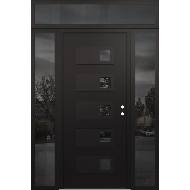 D2 X 96 po Panneau en verre noir et noir avec 2 panneaux latéraux et porte d'entrée avant en verre, Black/Black/Mirrored