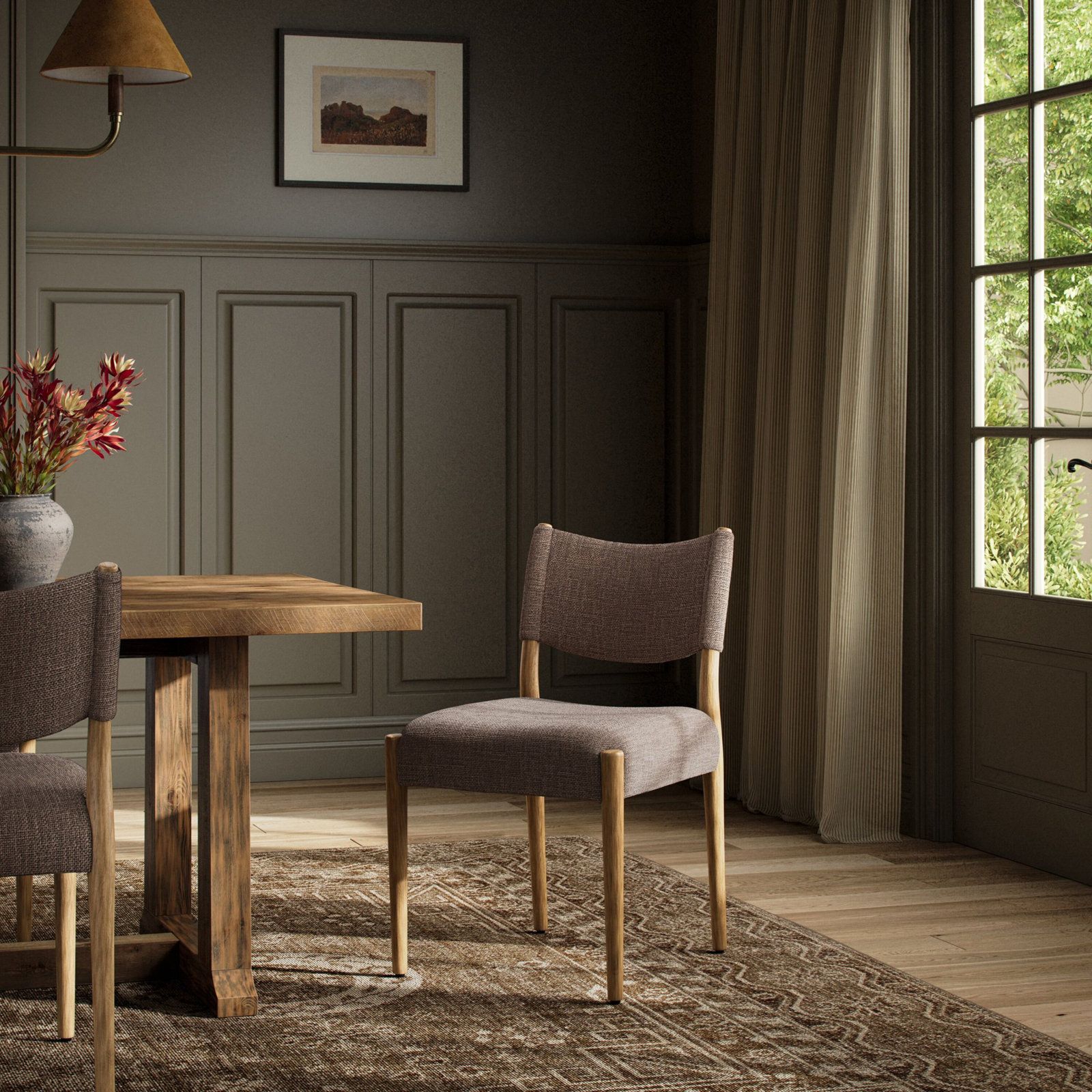 Yokum Armless Dining Chair, Saxon Mink, Natural Oak