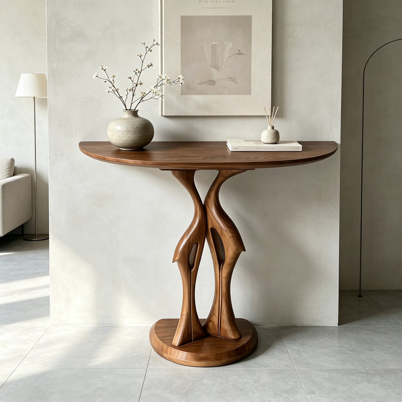 Console artistique en bois de frêne massif, 34.65" H x 39.37" W x 11.81" D, Brown