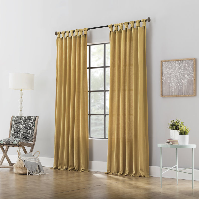 Archaeo Sarro Washed Cotton Semi-Sheer Tab Top Curtain Panel, 52" W x 95" L, Mustard