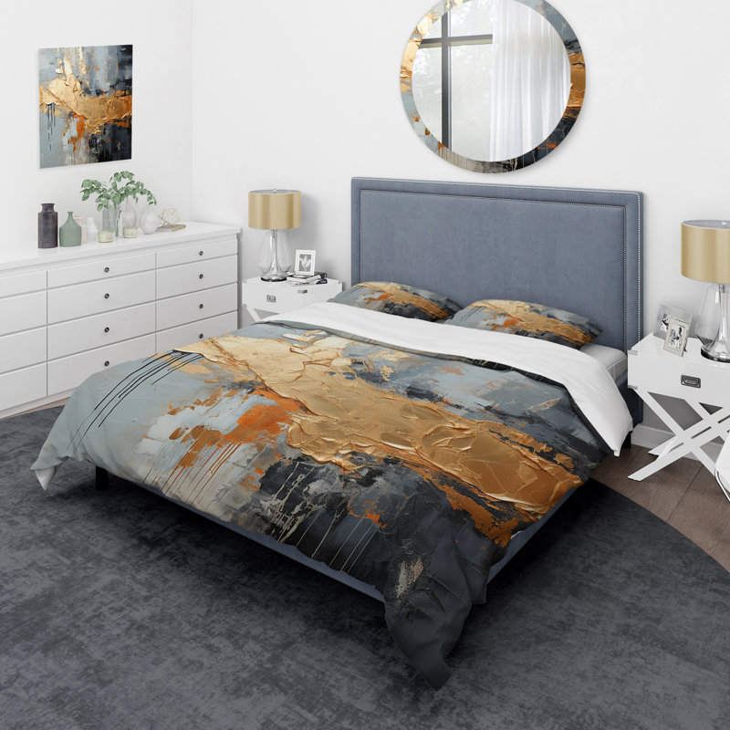 Ensemble de housse de couette Gold and Gray Modern, Housse de couette pour grand lit