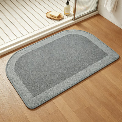 Thin Half Circle Bath Mat With Non-Slip Rubber Backing, Quick Dry, Absorbent, And Washable Bathroom Rug For Shower, Tub, And Sink Areas