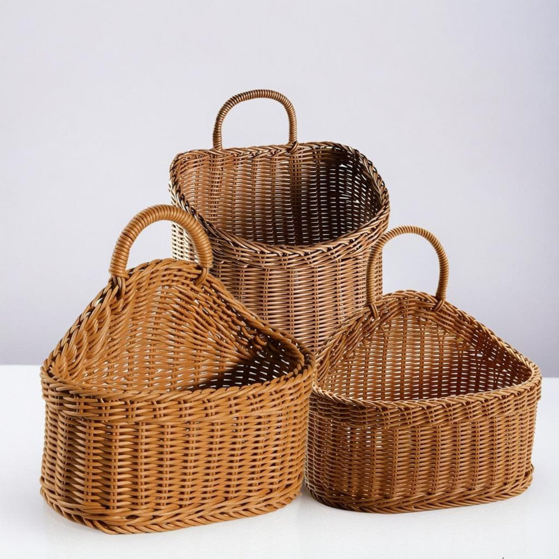 A Three-Piece Set Of Large, Medium And Small,Large Wall Hanging Basket For Storage, Woven Rattan Organizer For Kitchen, Bathroom, Dorm, And Living Room Wall Mounted Storage Solution