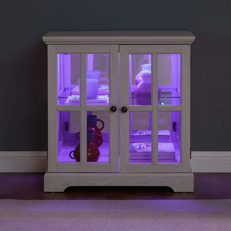 LED Curio Display Cabinet With Adjustable Shelves, Retro Design Quality Showcase For Home Decor And Organization, White