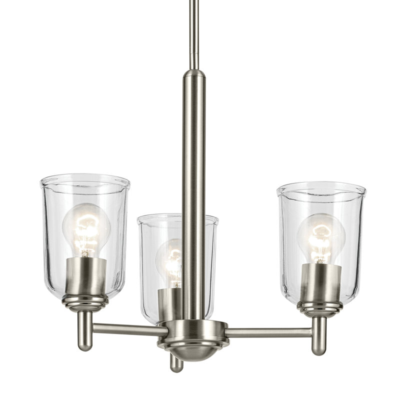 Mini-lustre 3 lumières 15,25 "avec verre transparent, Nickel brossé