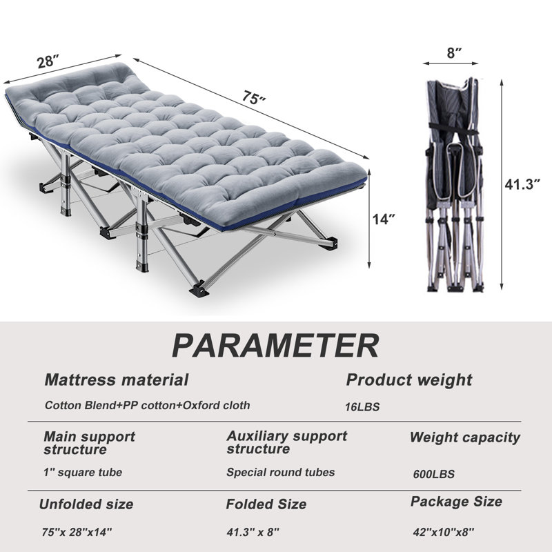 3 Styles, Portable Folding Cot, 5-Position Reclining Folding Chaise, 3 in 1 Folding Sofa Bed, Strip