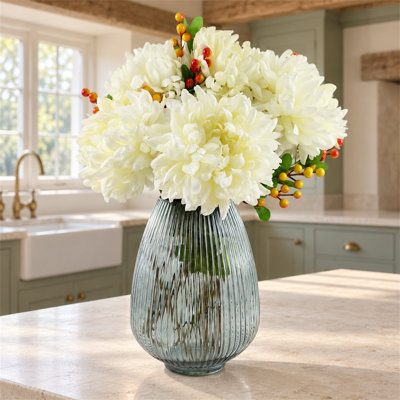 50 cm H Artificial Faux Floral in Glass Vase