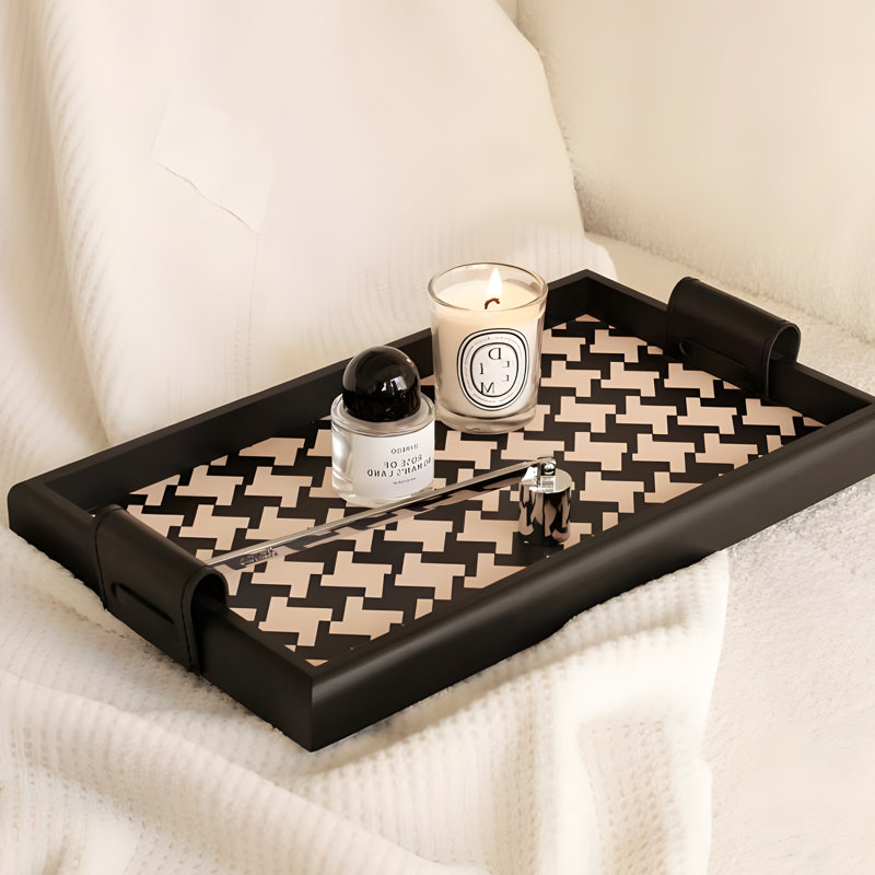Thousand Bird Grid Light Luxury Storage Tray - Combining Bamboo, Wood And Leather To Create Elegant Art For Living Room And Desktop