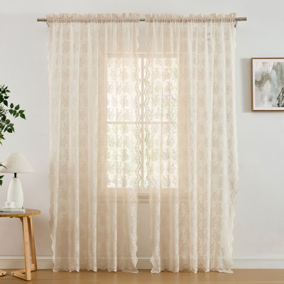 Palomares Floral Soft Decorative Lace Semi Sheer Light Filtering Rod Pocket Window Treatment Curtain