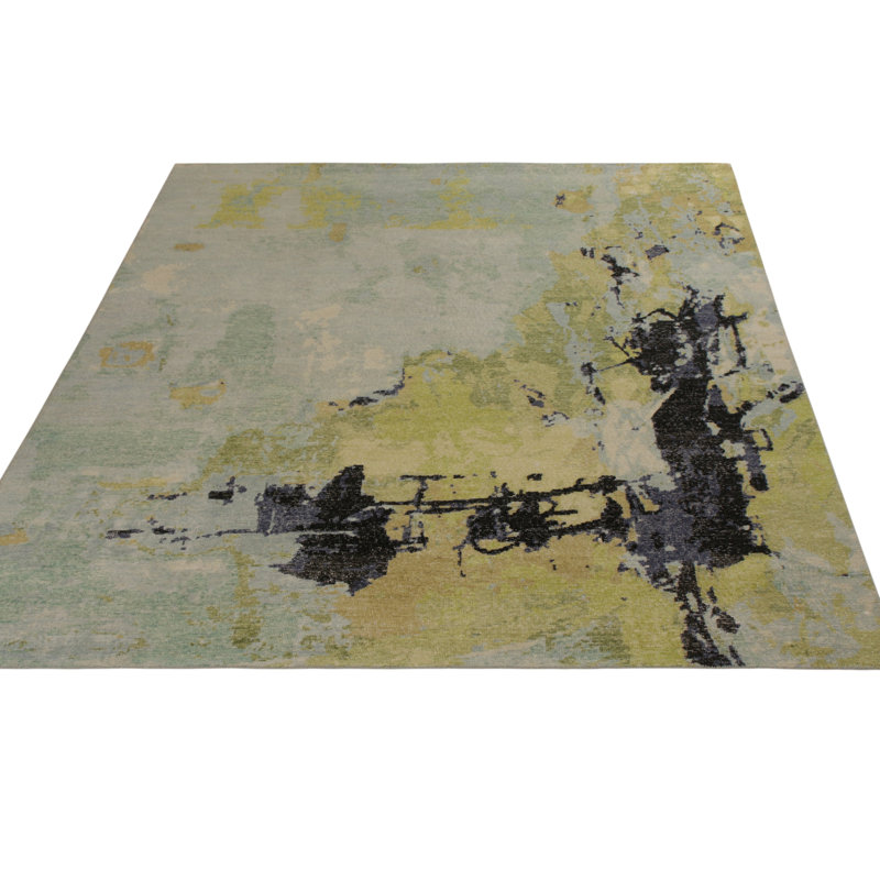 Distressed Homage Hand Knotted Wool Abstract Area Rug, Rectangle 5' x 7'