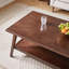 Table basse rectangulaire en hévéa massif avec tablette de rangement inférieure, style moderne du milieu du siècle, pieds inclinés, couleur noyer brun