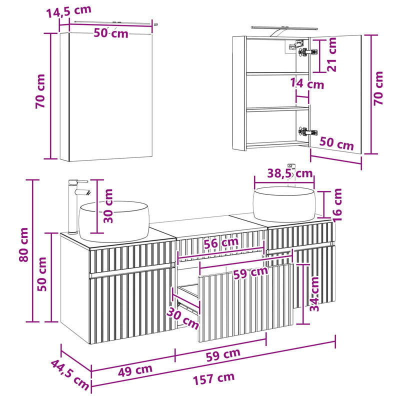 Vanity & Mirror Set, Smoked Oak