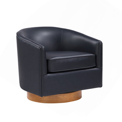 Fauteuil pivotant demi-tonneau en cuir bleu minuit