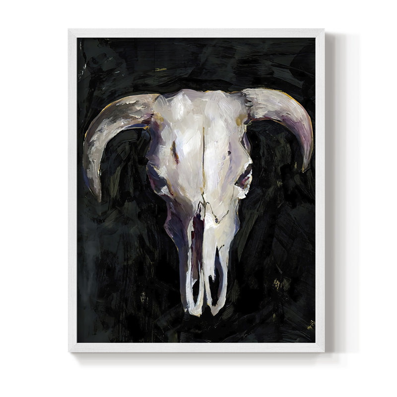 Horned Skull I, reproduction encadrée - bois massif, Blanc, H 14 po x l 11 po