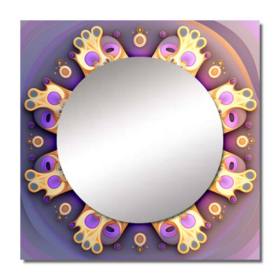 Ethereal Fractal Mandal In Purple And Yellow - Boho Mandala Square Mirror Wall Decor For Bedroom