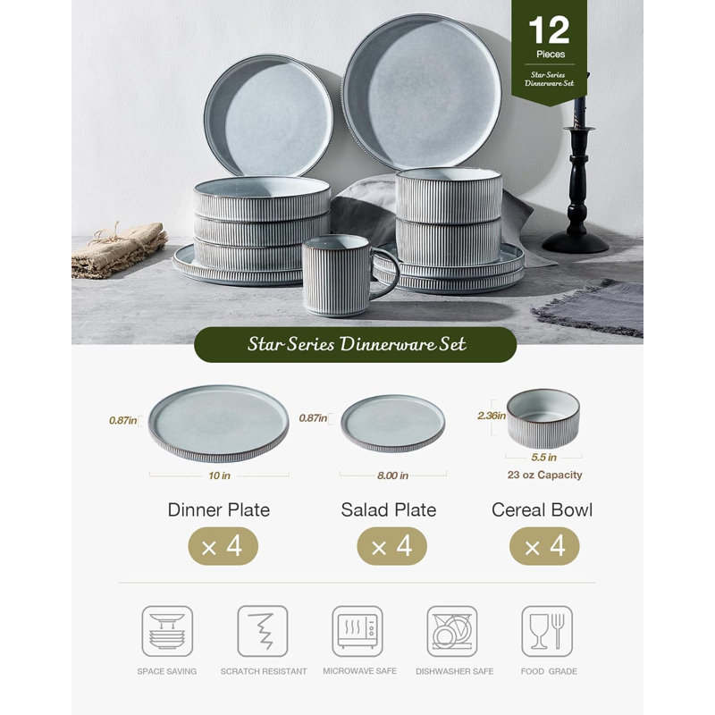 Service de table en grès, service pour 4, Bleu fumée