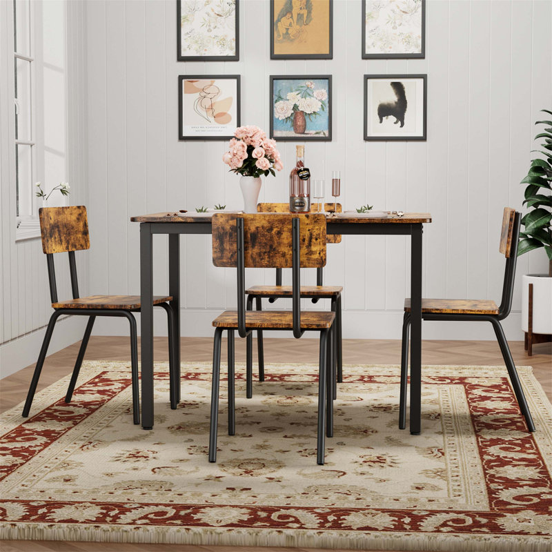Modern 5-Piece Dining Table Set With 4 Chairs - Perfect For Small Spaces, Easy To Clean, Brown, Brown, Black