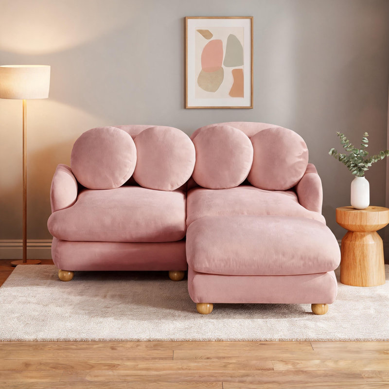 Causeuse en chenille 2 places avec repose-pieds, Rose
