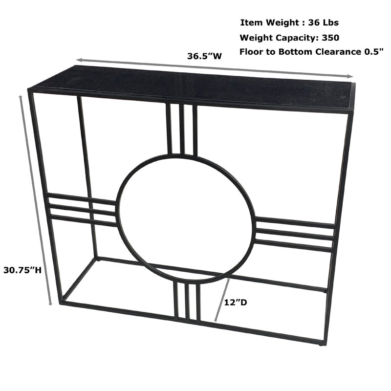 Contemporary Black 36.5" x 30.75" Rectangular Console Table with Durable Marble Top, Black, Black