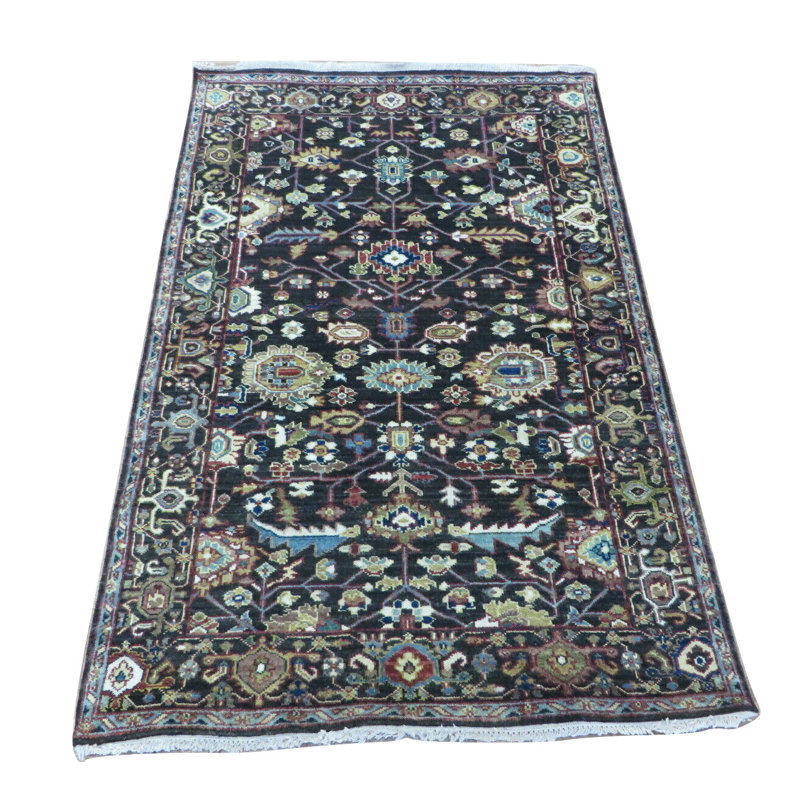 Tapis en laine noir noué la 3 pi 11 po x 5 pi 11 po one-of-kind-the main