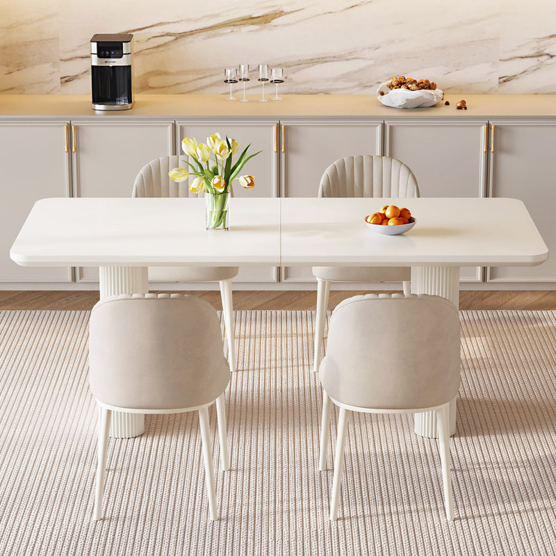 78.97" Modern Rectangle Cream White Dining Table Set with 4 Chairs for Kitchen, Bar, Living Room, 30"H x 78.97"W x 35.43"D