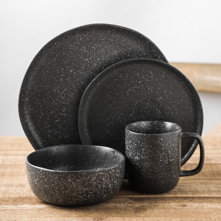 Pfaltzgraff Stella 12-piece Stoneware Square Dinnerware Set in Black  Speckle Glaze