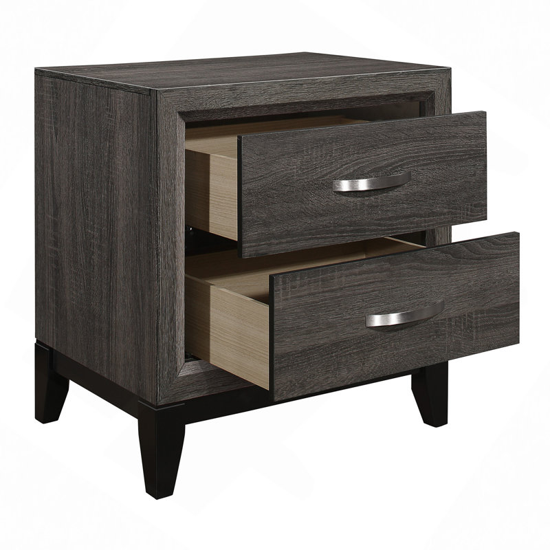 2 Drawers MDF Nightstand In Grey High Gloss Finish
