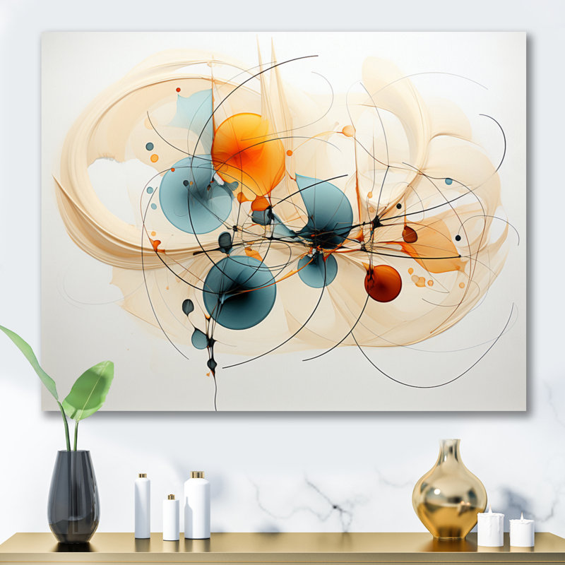 Teal Orange Line Art Conceptual Abstracts II - Art mural, H 24 po x l 32 po, Toile tendue, Sans cadre