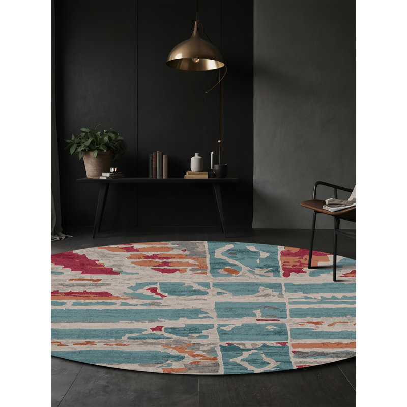 Tapis gris lavable à la machine, Rond 8 pi
