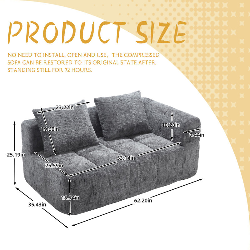 Minimalist modular sofa in premium wrinkle-resistant display fabric with ergonomic design, Gray Chenille